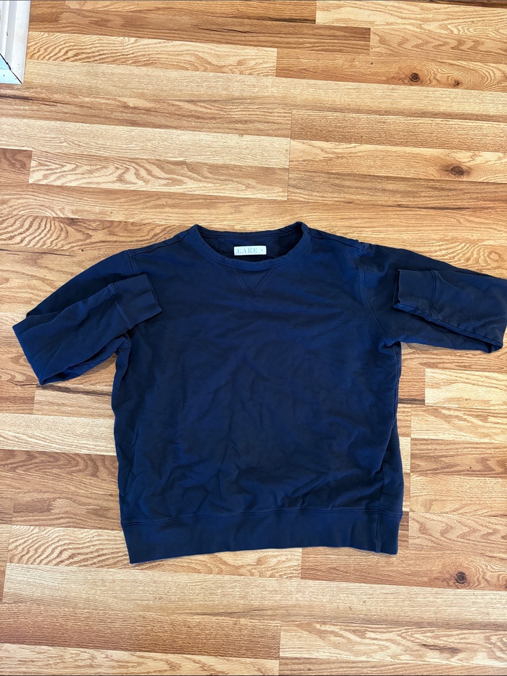 LAKE Pajamas | Navy Cotton Crewneck Sweatshirt | Medium